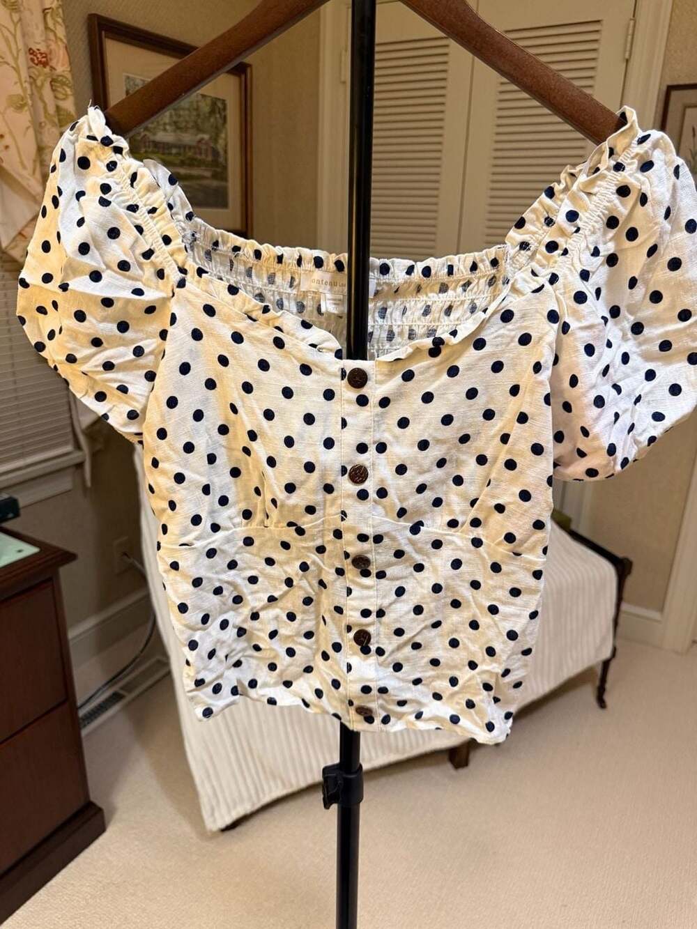 Monteau Los Angeles Polka Dot Puff Sleeve Crop Top